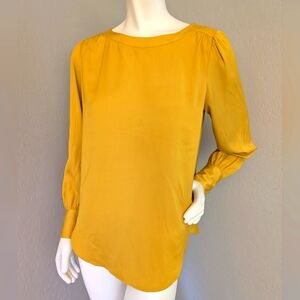 LOFT Marigold Yellow Blouse - Jewel Neckline - Bell Sleeves